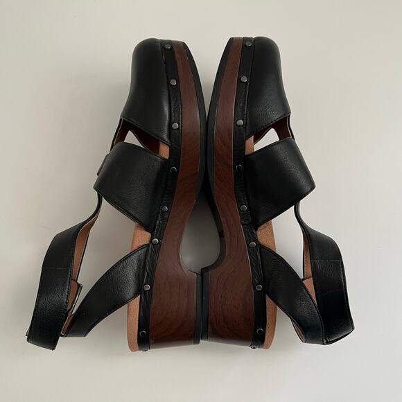 Vionic Faye T-Strap Leather Clog Sandals Women's 7 Black Studded Woven Strappy - Picture 6 of 16